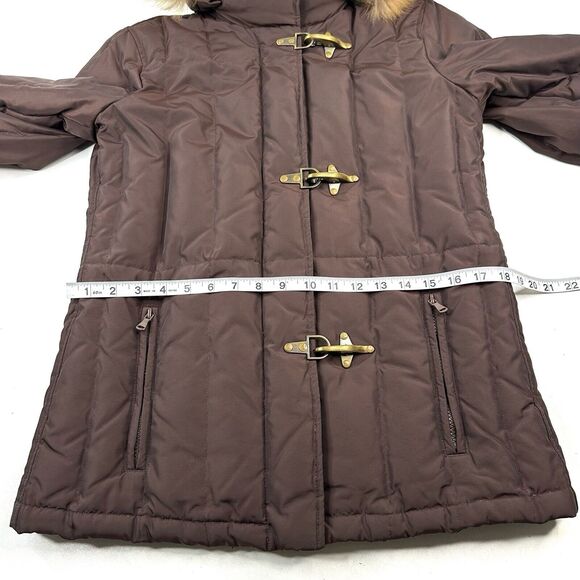 Dana Buchman Brown Down Filled Puffer Jacket Genuine Fur Lined Hooded Size Small - Picture 7 of 15
